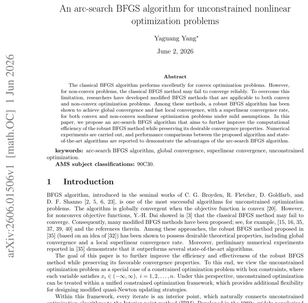 An arc-search BFGS algorithm for unconstrained nonlinear optimization problems Figure 1