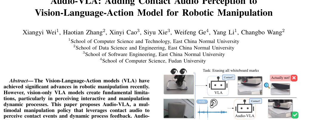 Audio-VLA: Adding Contact Audio Perception to Vision-Language-Action Model for Robotic Manipulation figure