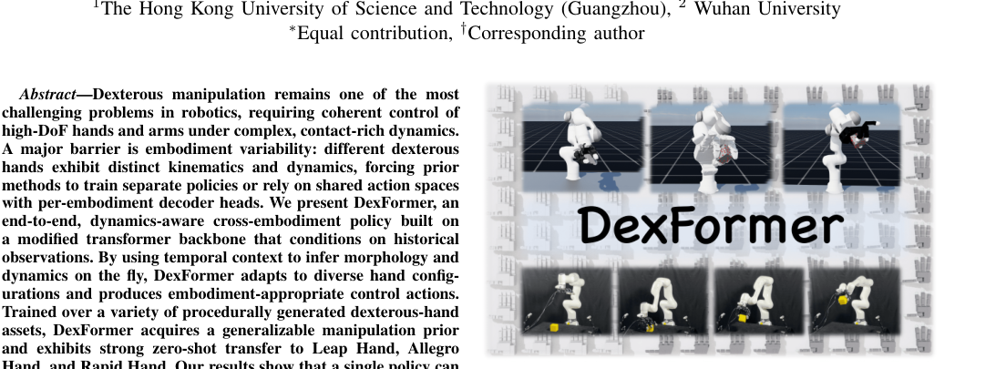 DexFormer: Cross-Embodied Dexterous Manipulation via History-Conditioned Transformer figure
