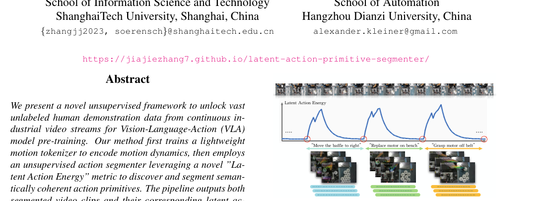 From Observation to Action: Latent Action-based Primitive Segmentation for VLA Pre-training in Industrial Settings figure