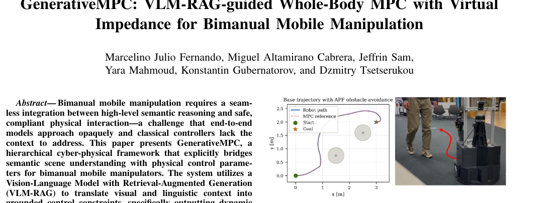 GenerativeMPC: VLM-RAG-guided Whole-Body MPC with Virtual Impedance for Bimanual Mobile Manipulation figure