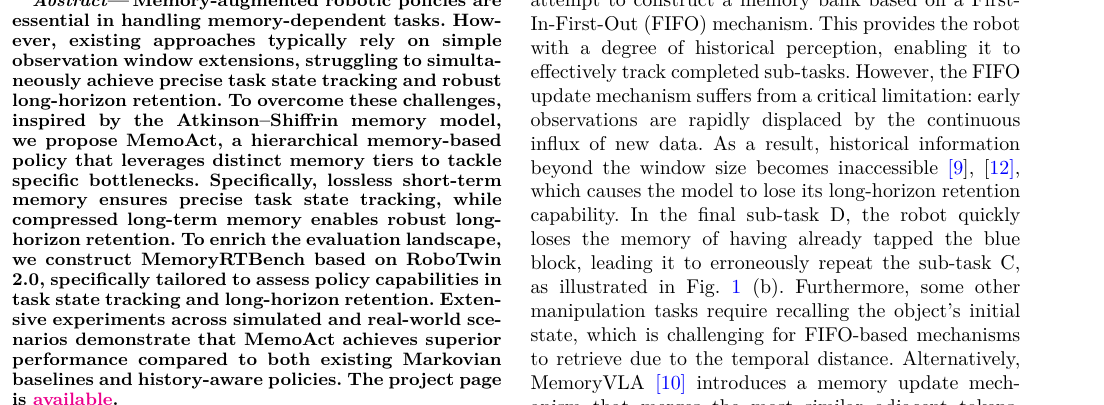 MemoAct: Atkinson-Shiffrin-Inspired Memory-Augmented Visuomotor Policy for Robotic Manipulation figure