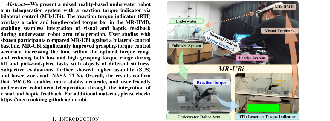 MR-UBi: Mixed Reality-Based Underwater Robot Arm Teleoperation System with Reaction Torque Indicator via Bilateral Contro figure