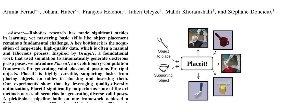 Placeit! A Framework for Learning Robot Object Placement Skills figure