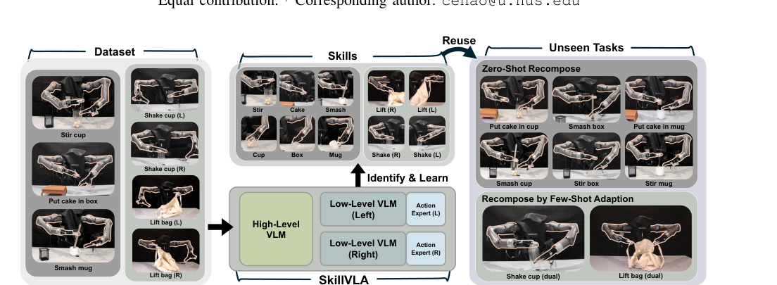 SkillVLA: Tackling Combinatorial Diversity in Dual-Arm Manipulation via Skill Reuse figure