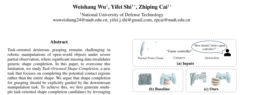 TOSC: Task-Oriented Shape Completion for Open-World Dexterous Grasp Generation from Partial Point Clouds figure