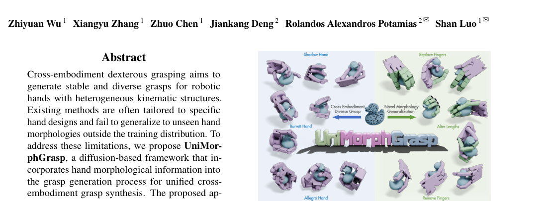 UniMorphGrasp: Diffusion Model with Morphology-Awareness for Cross-Embodiment Dexterous Grasp Generation figure