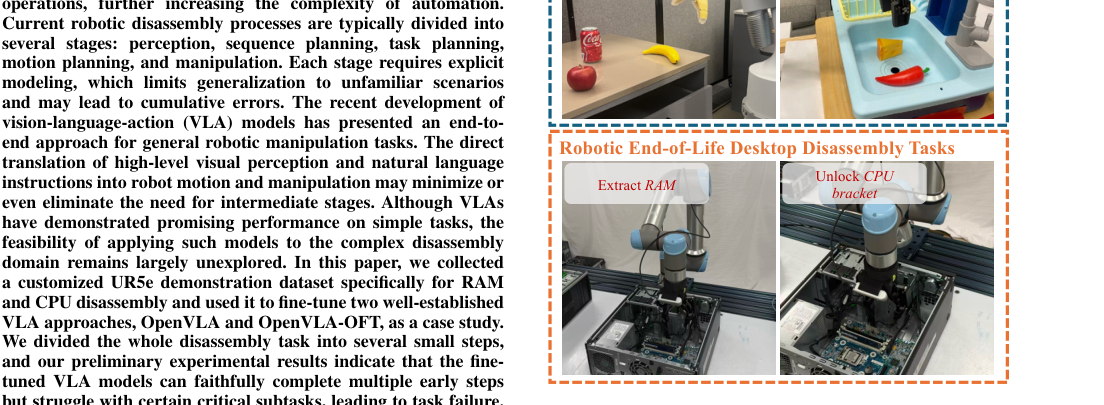 Vision-Language-Action Models for Selective Robotic Disassembly: A Case Study on Critical Component Extraction from Desktops figure