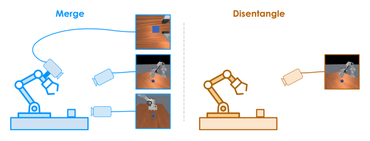 Merging and Disentangling Views in Visual Reinforcement Learning for Robotic Manipulation