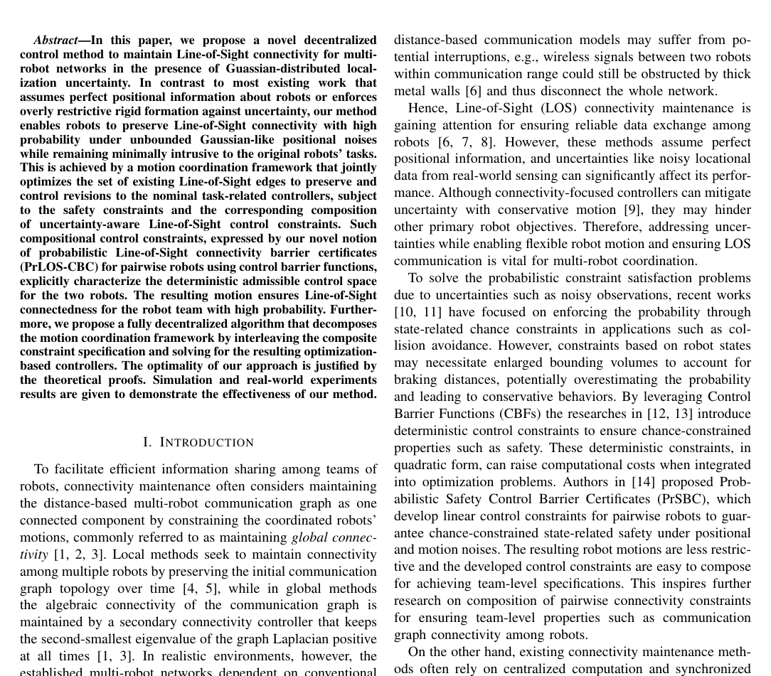 Decentralized Multi-Robot Line-of-Sight Connectivity Maintenance under Uncertainty figure