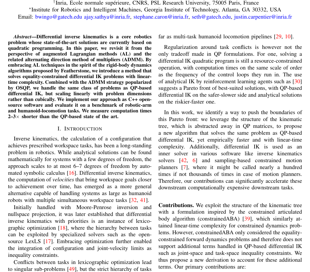 Linear-time Differential Inverse Kinematics: an Augmented Lagrangian Perspective figure